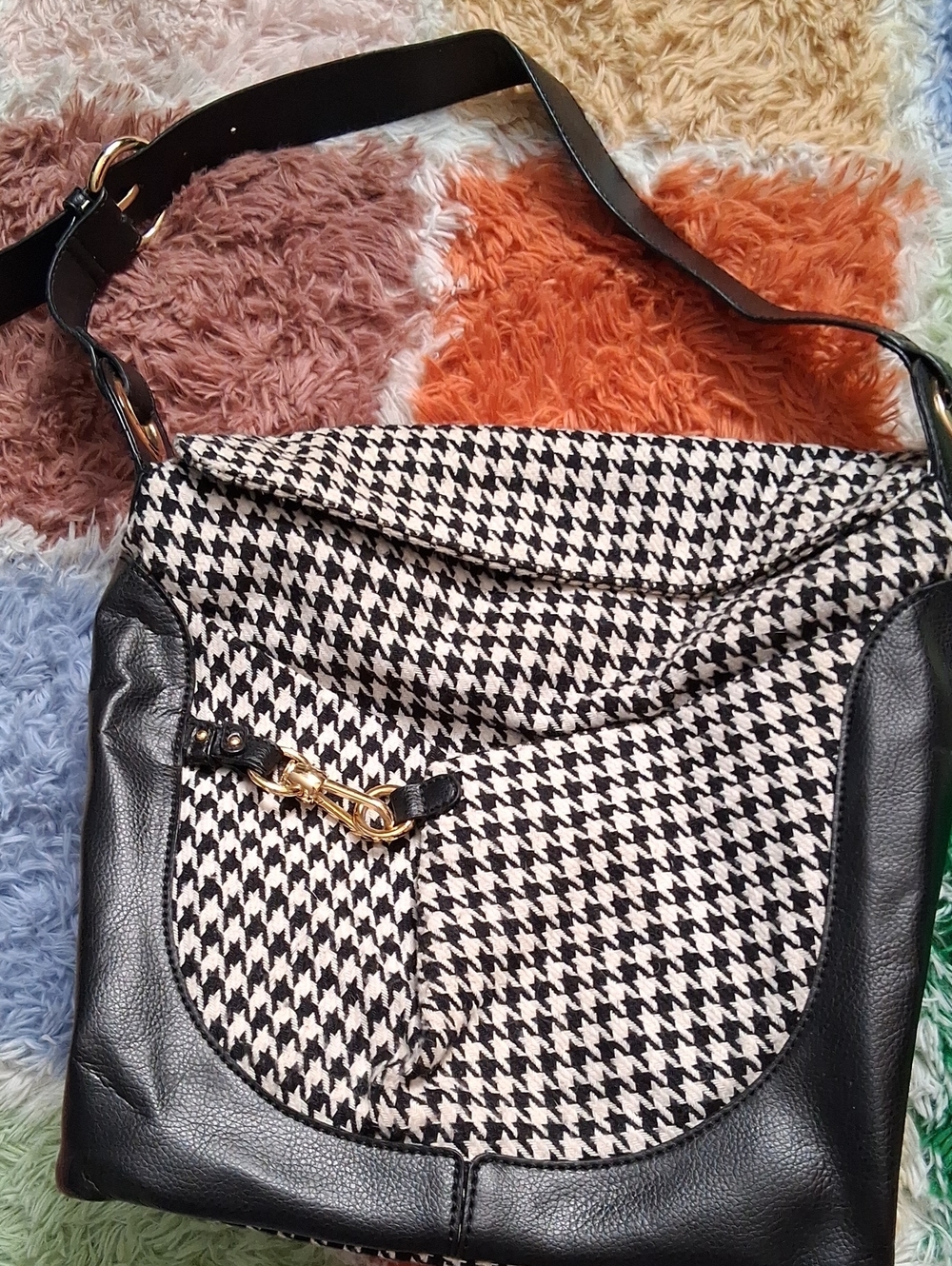 Maxx New York Black and White Houndstooth Shoulder Bag